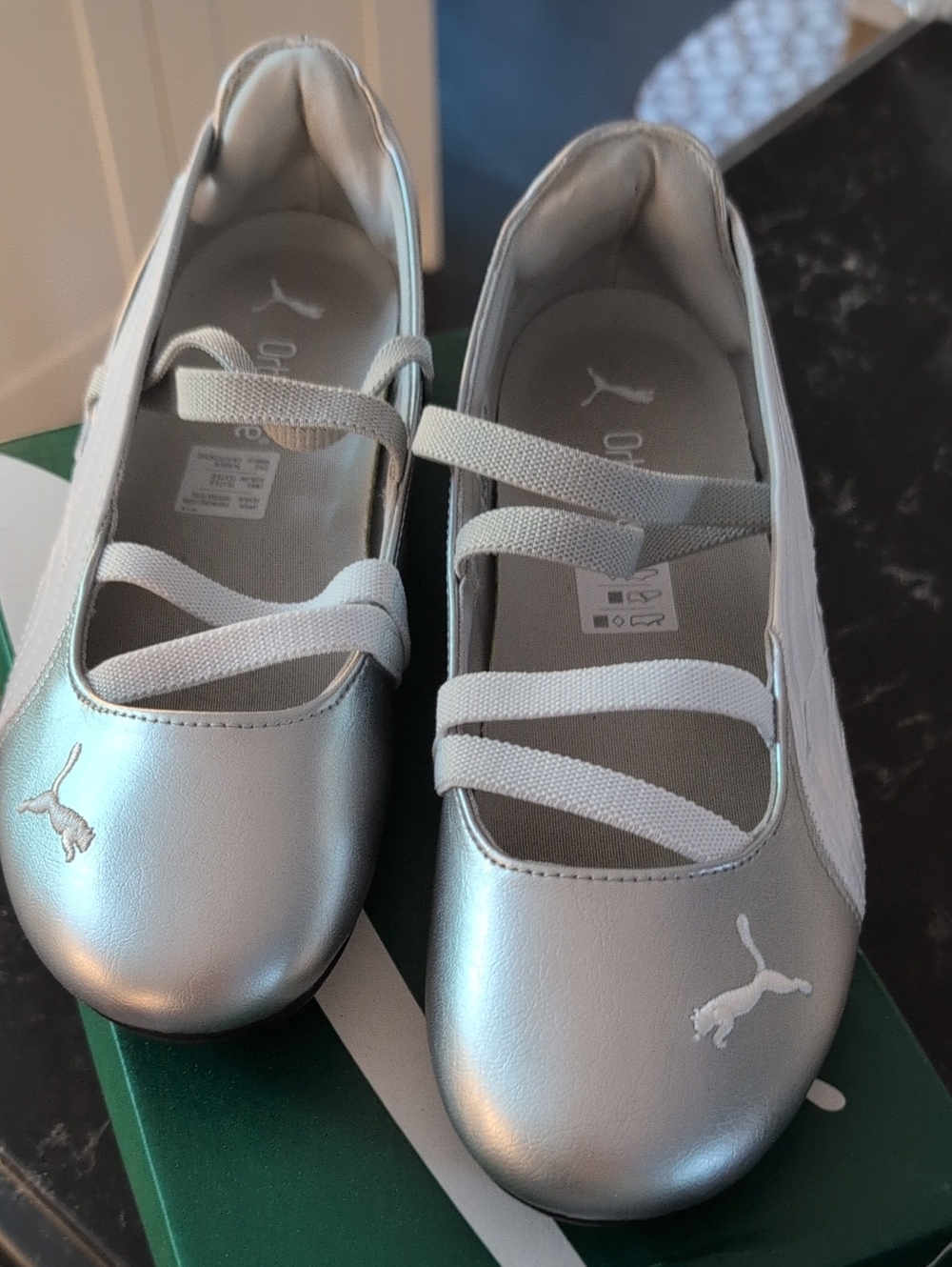 Puma Silver Ballet-Style Flats with Elastic Straps